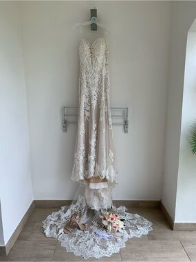 Mori Lee Ivory and Nude Lace Fit-and-Flare Wedding Dress